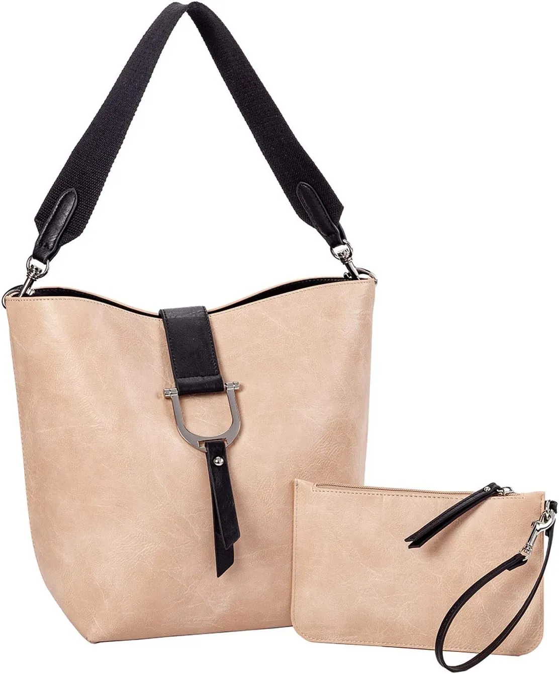 Sydney Love Colorblock Vegan Leather Bucket Hobo & Wristlet, Blush/Black