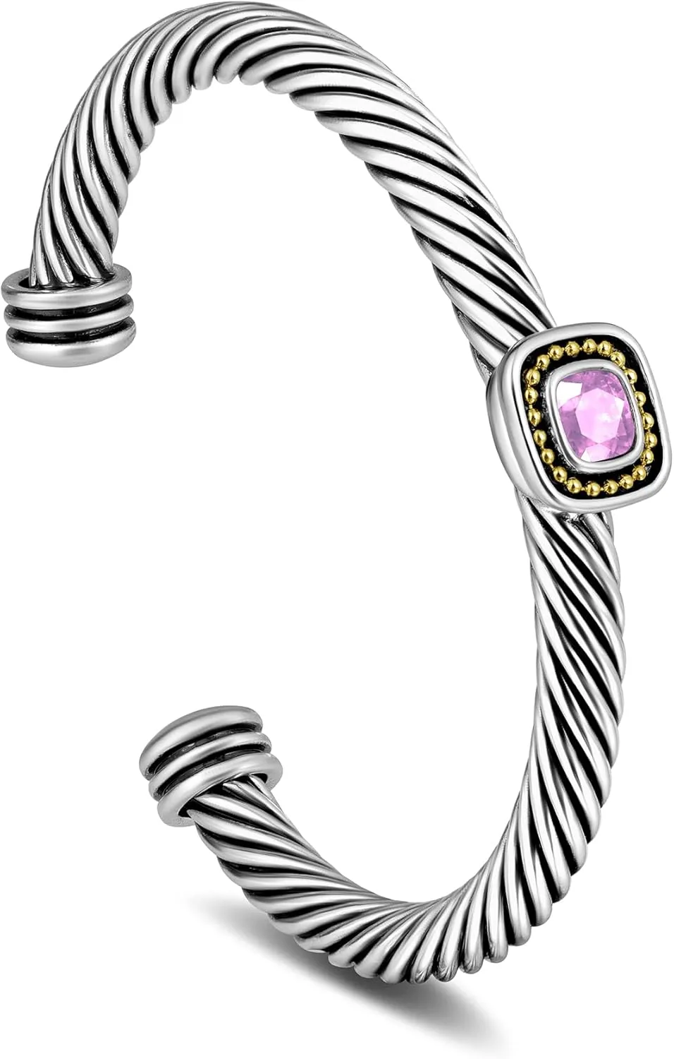 TAYASE Cuff Bracelet for Women Cable - Twisted Bracelets Silver Bangle - Two Tone Black Crystal Designer Dupes Bracelets Jewelry Gifts