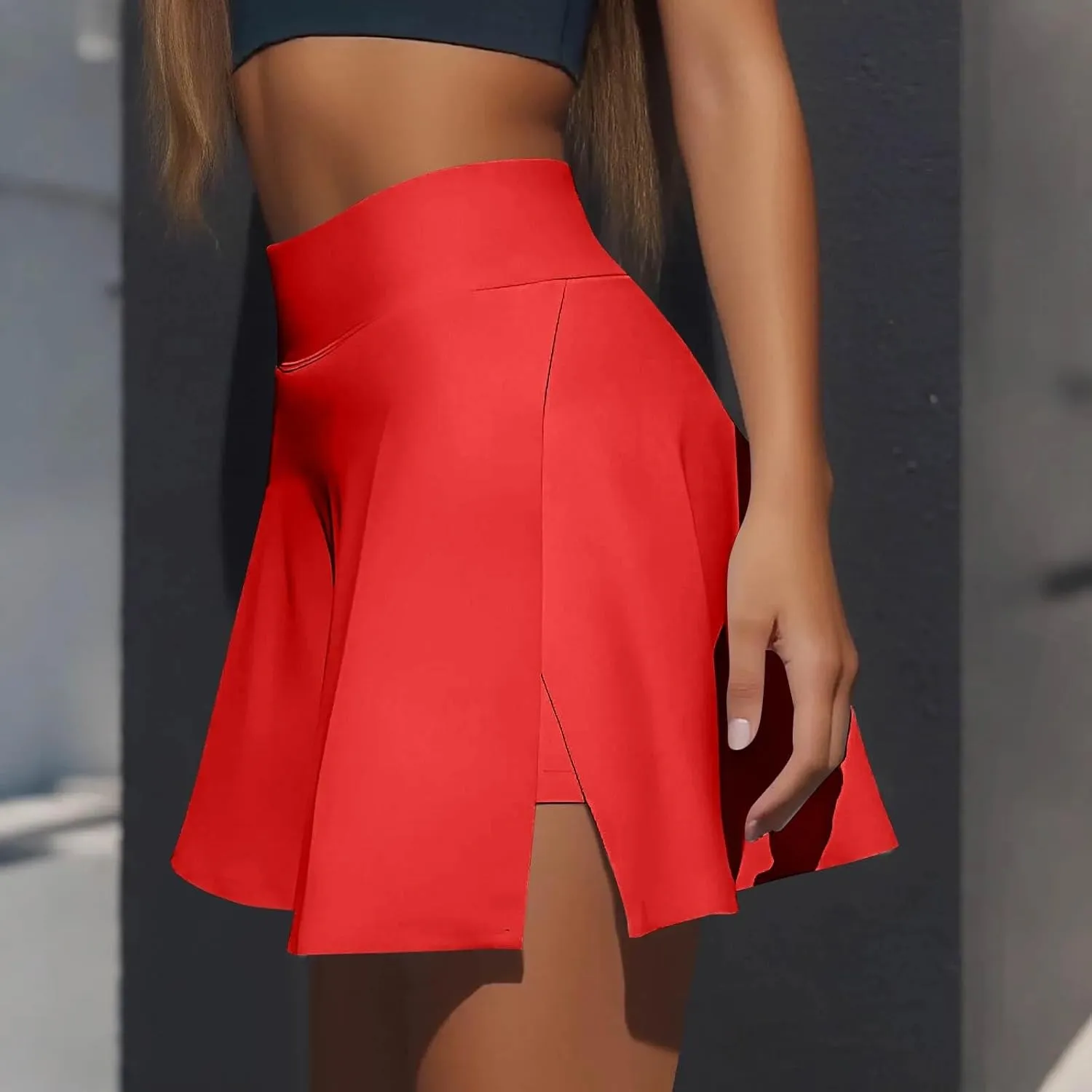 Tennis Skirts for Women with Shorts Solid Color High Waisted Side Split Pleated Skirt Athletic Golf Skorts