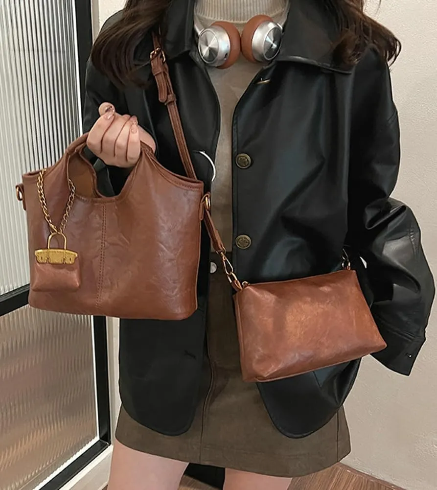 Tote Bag for Women Vegan Leather Crossbody Bag Shoulder Bags Satchel and Purse Bag Soft Handbag Dating Work Shopping
