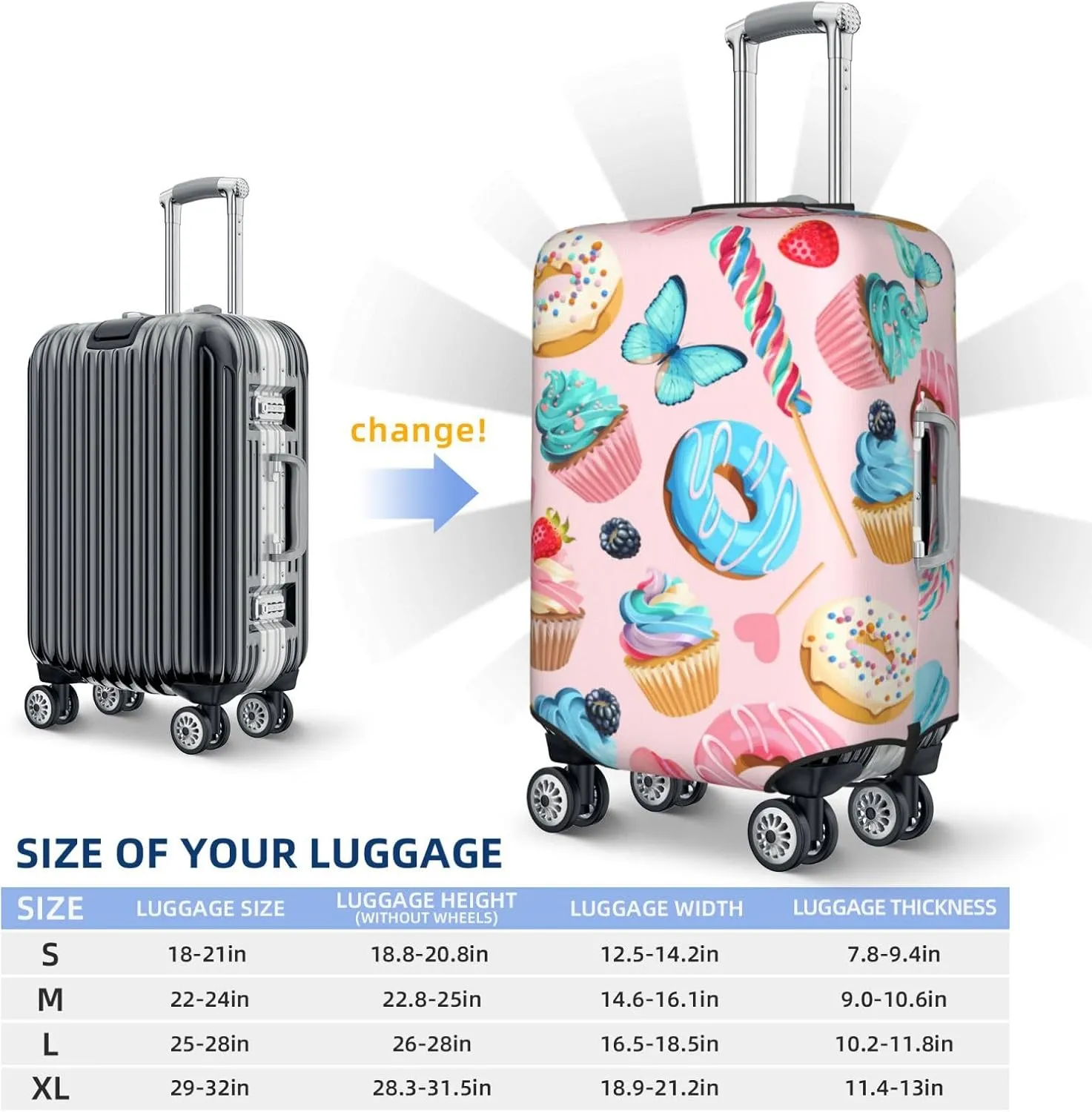 Travel Luggage Cover - Cupcakes And Donuts Washable Suitcase Covers Protector Fits 18-32 Inch Luggage