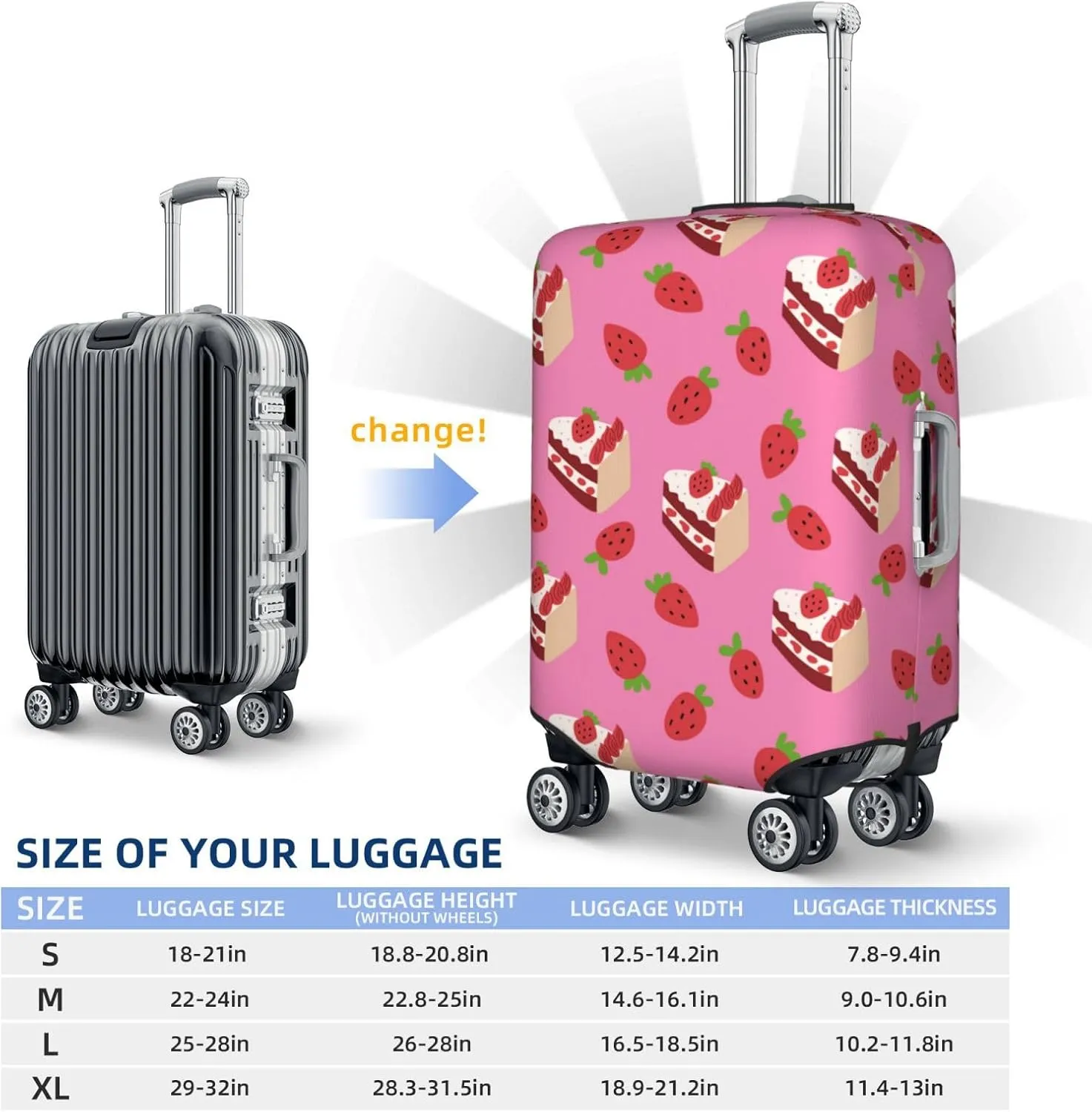 Travel Luggage Cover - Cute Strawberry No.1110 Washable Suitcase Covers Protector Fits 18-32 Inch Luggage