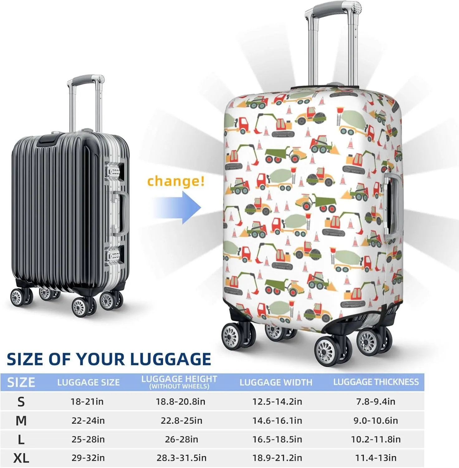 Travel Luggage Cover - Excavator Washable Suitcase Covers Protector Fits 18-32 Inch Luggage