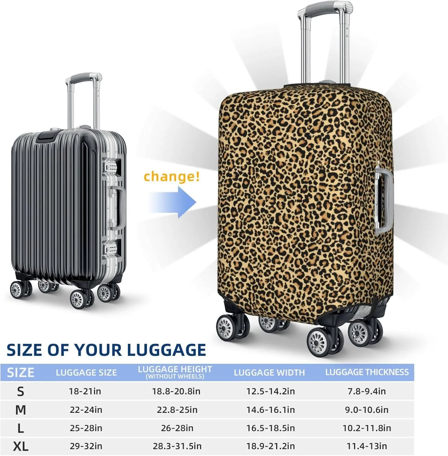 Travel Luggage Cover - Leopard Print Washable Suitcase Covers Protector Fits 18-32 Inch Luggage