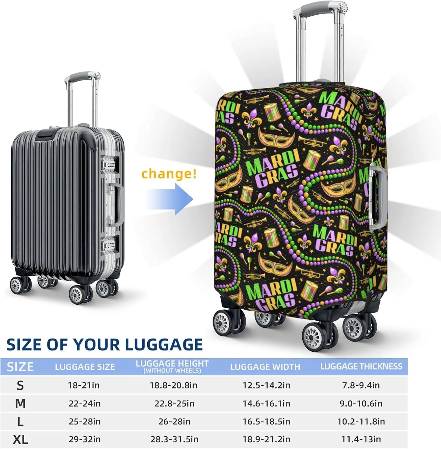 Travel Luggage Cover - Mardi Gras3 Washable Suitcase Covers Protector Fits 18-32 Inch Luggage