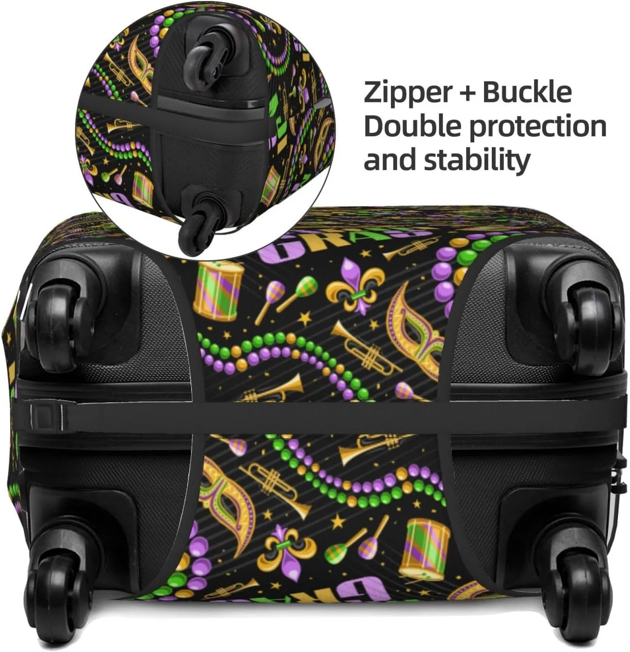 Travel Luggage Cover - Mardi Gras3 Washable Suitcase Covers Protector Fits 18-32 Inch Luggage