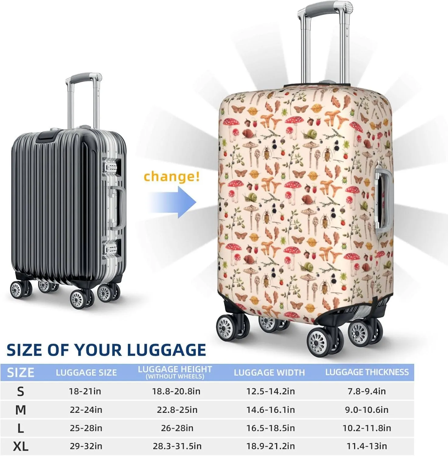 Travel Luggage Cover - Retro Autum Mushrooms Washable Suitcase Covers Protector Fits 18-32 Inch Luggage