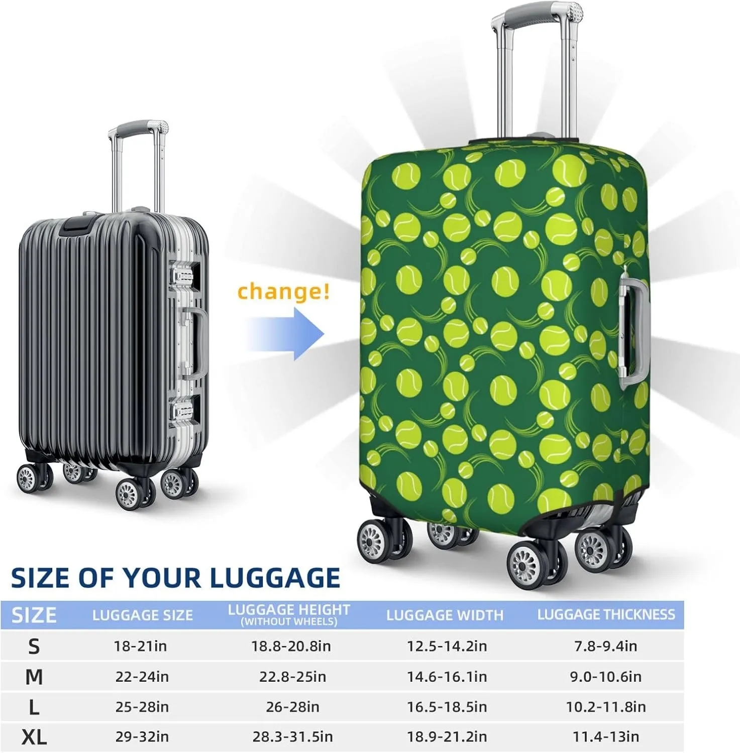 Travel Luggage Cover - Tennis Balls Washable Suitcase Covers Protector Fits 18-32 Inch Luggage