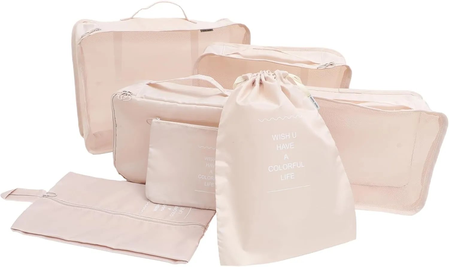 Travel Packing Cubes Set 7pc Suitcase Organizer Bags Travel Accessories Pouches for Luggage Wash Bag for Camping Gym