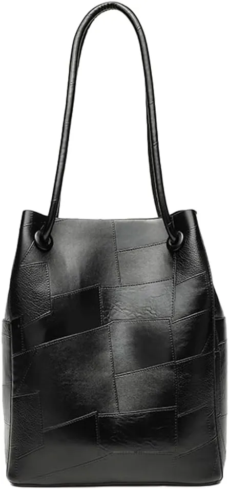 Trendy Retro Soft PU Leather Small 2 Way Bucket Shoulder Bag Office Tote Handbag Crossbody Designer Purse
