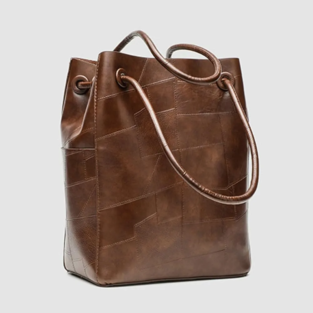 Trendy Retro Soft PU Leather Small 2 Way Bucket Shoulder Bag Office Tote Handbag Crossbody Designer Purse