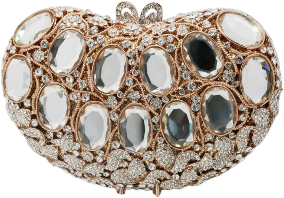 UMREN Cute Heart Shaped Diamond Evening Bag Women Sparkling Rhinestone Clutch Purse Crystal Prom Handbag Wedding Bridal Purse