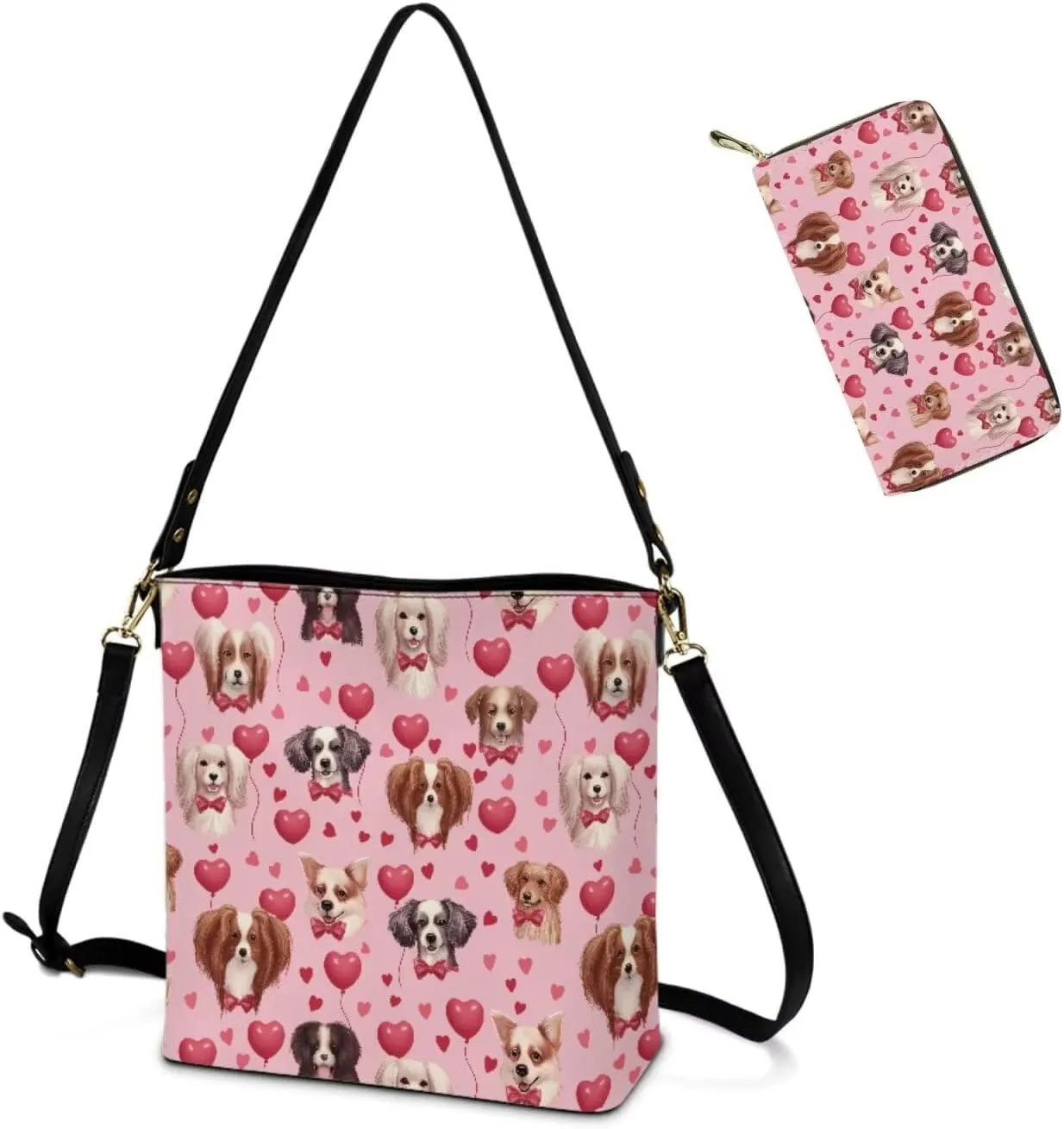 Valentine's Day Leather Tote Bag for Women Card Slots Wallet 2 Piece Set