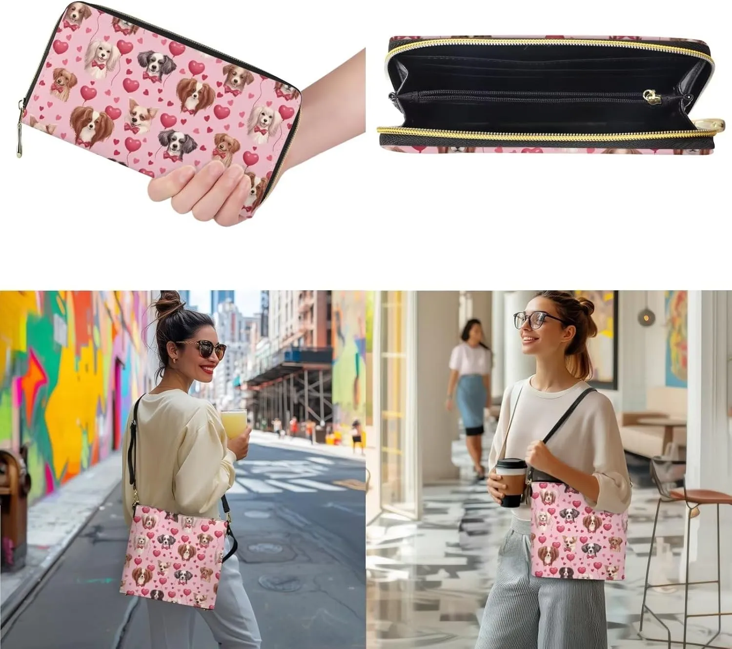 Valentine's Day Leather Tote Bag for Women Card Slots Wallet 2 Piece Set