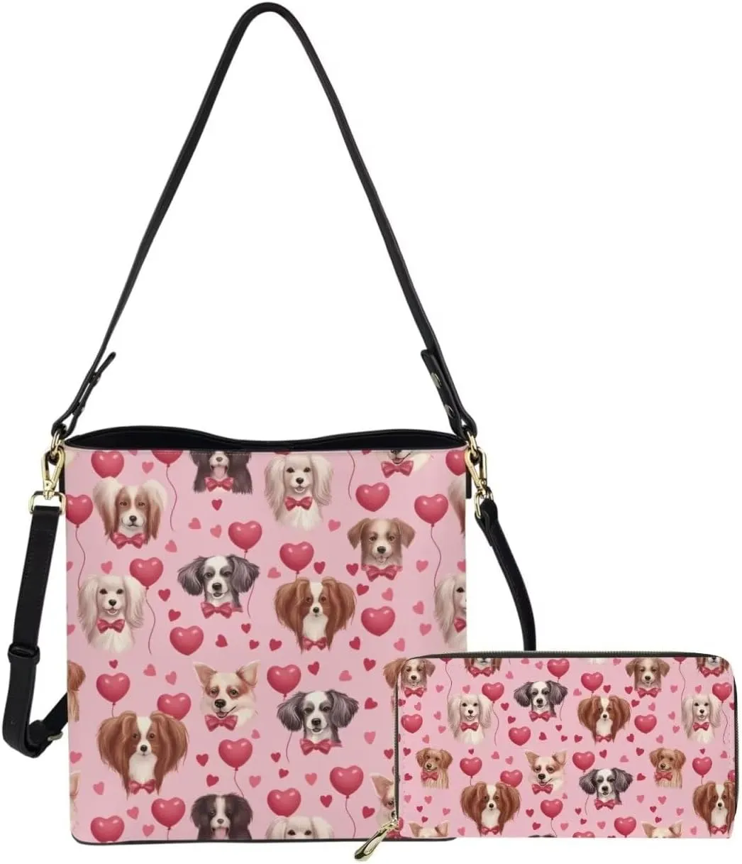 Valentine's Day Leather Tote Bag for Women Card Slots Wallet 2 Piece Set