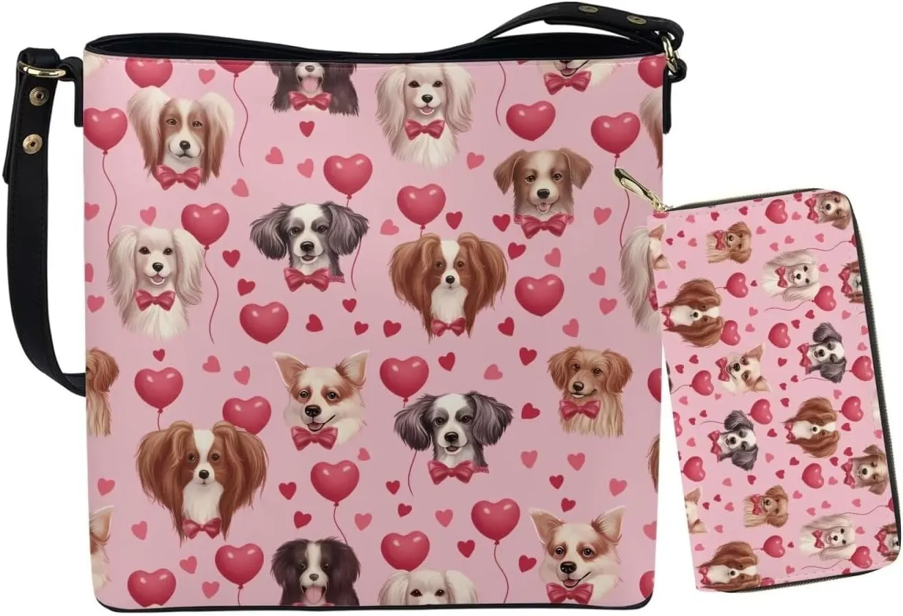 Valentine's Day Leather Tote Bag for Women Card Slots Wallet 2 Piece Set