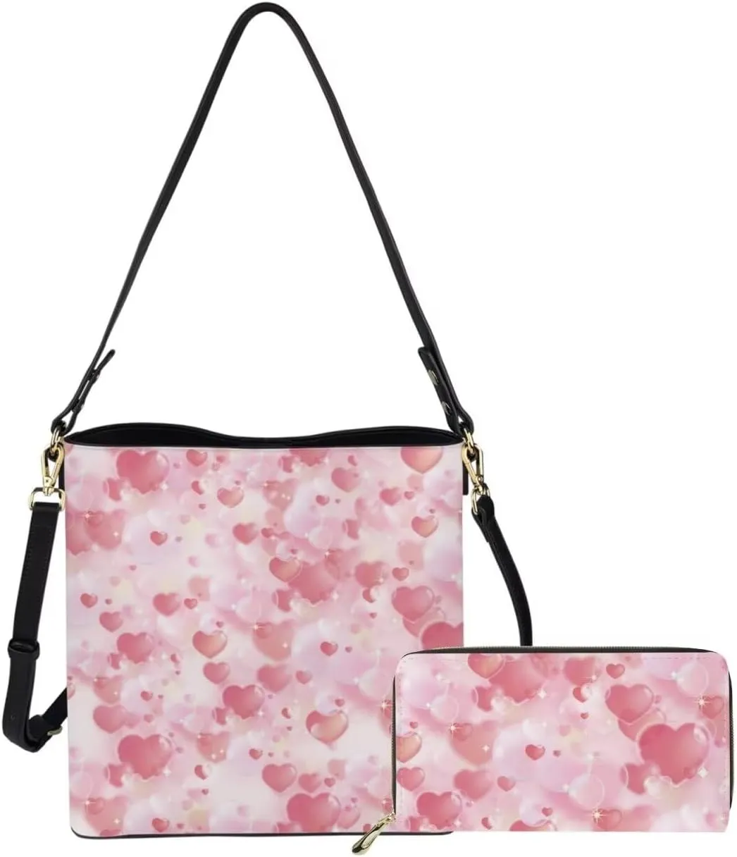 Valentine's Day Leather Tote Bag for Women Card Slots Wallet 2 Piece Set
