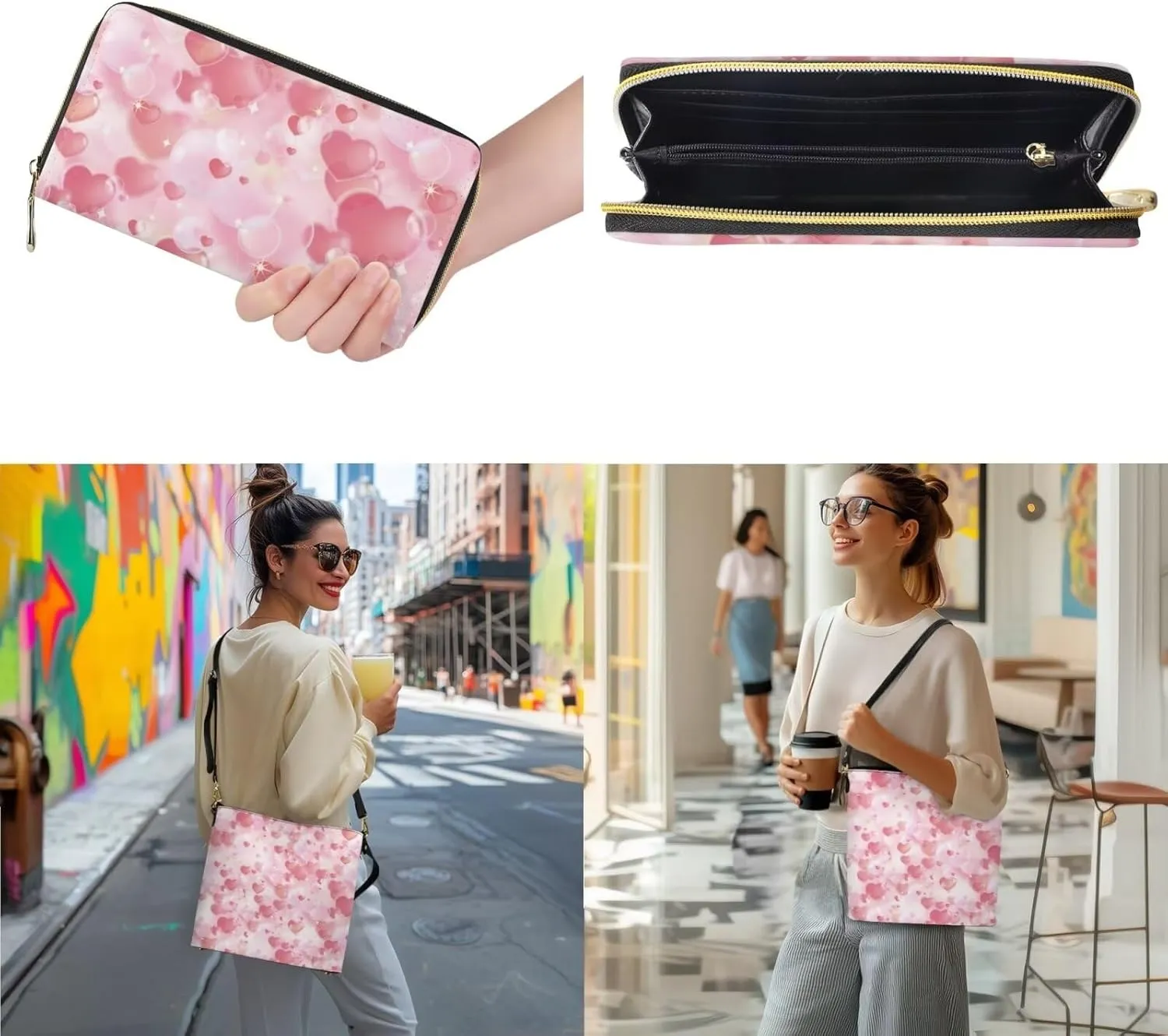 Valentine's Day Leather Tote Bag for Women Card Slots Wallet 2 Piece Set