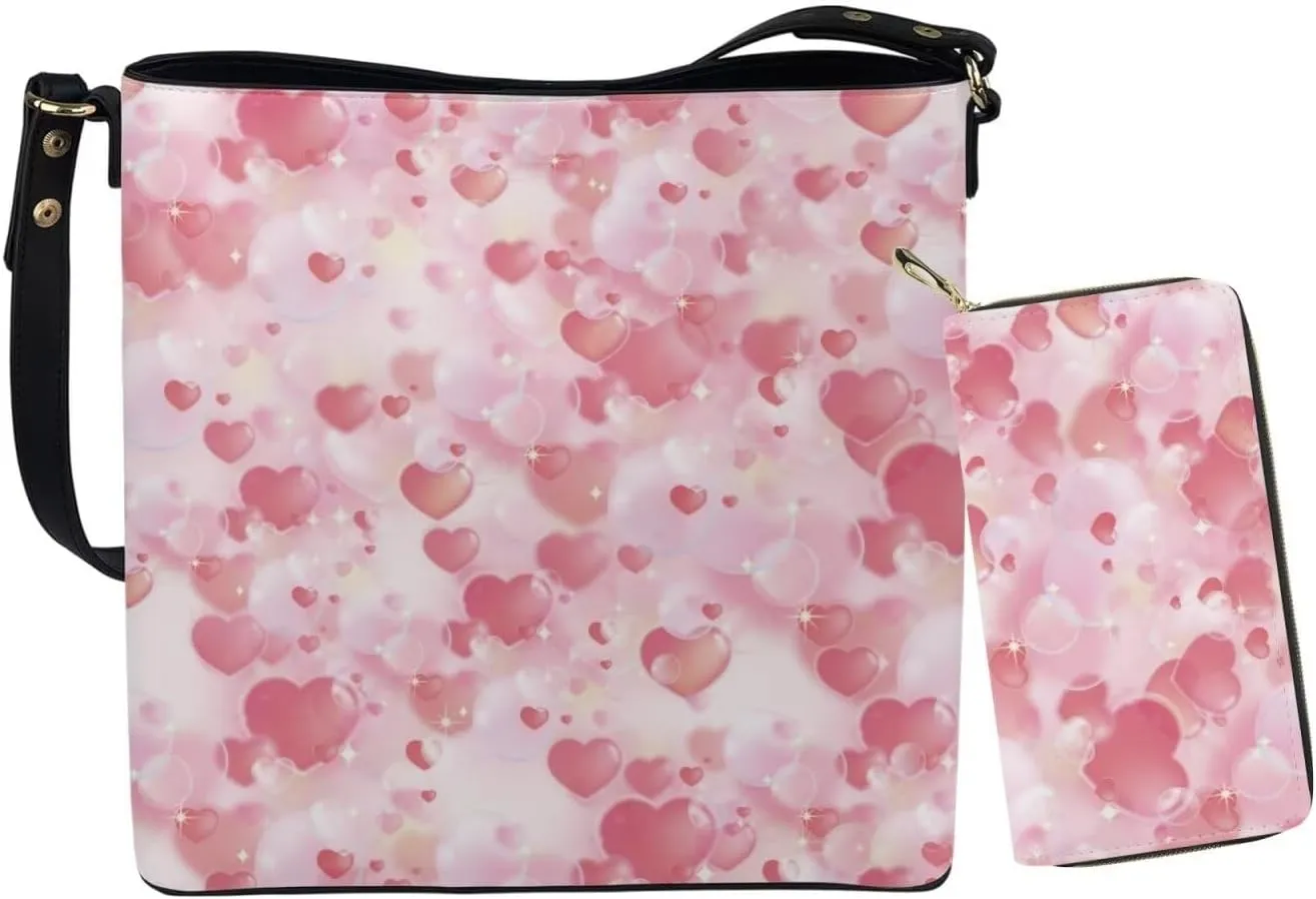 Valentine's Day Leather Tote Bag for Women Card Slots Wallet 2 Piece Set