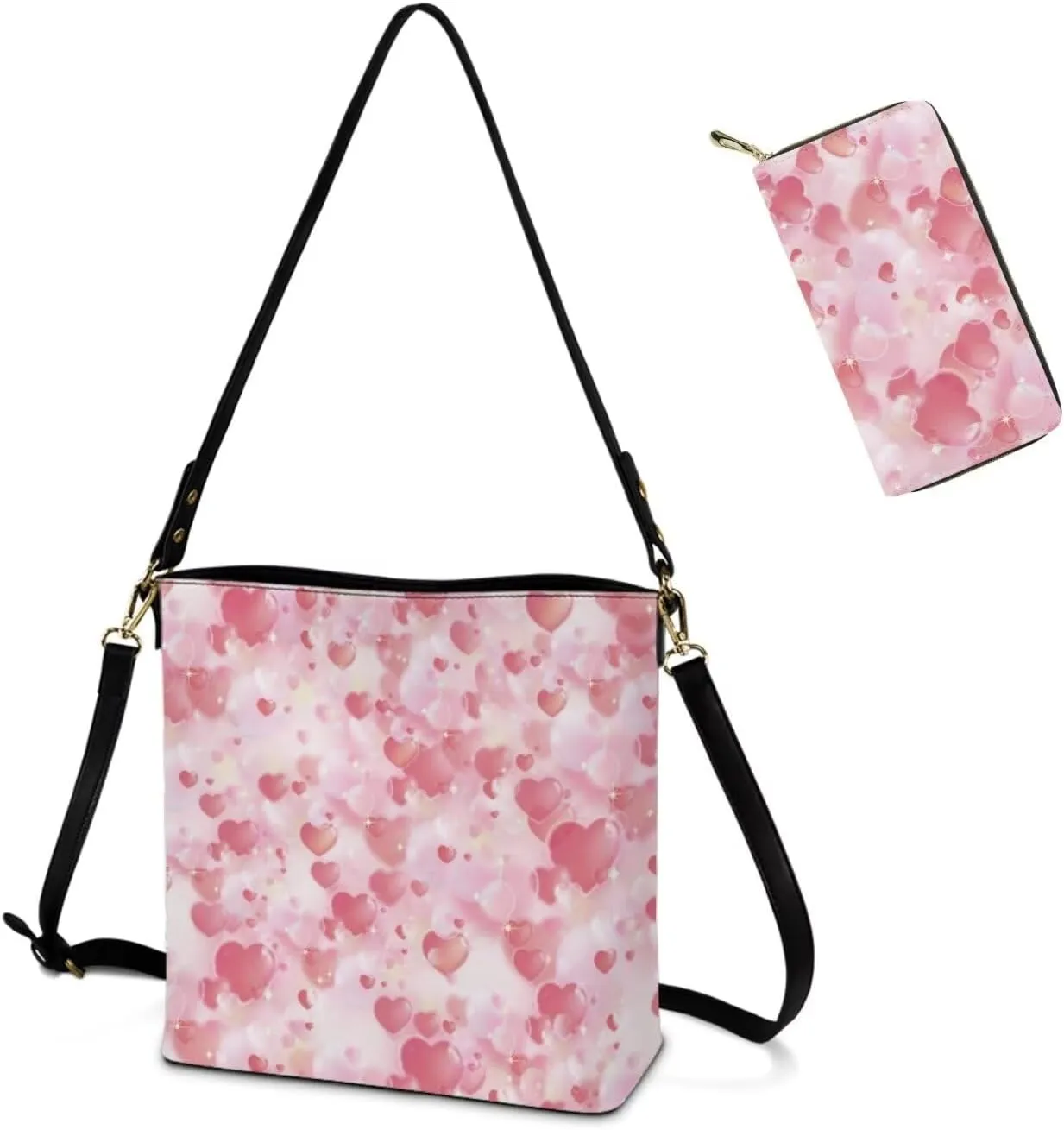 Valentine's Day Leather Tote Bag for Women Card Slots Wallet 2 Piece Set