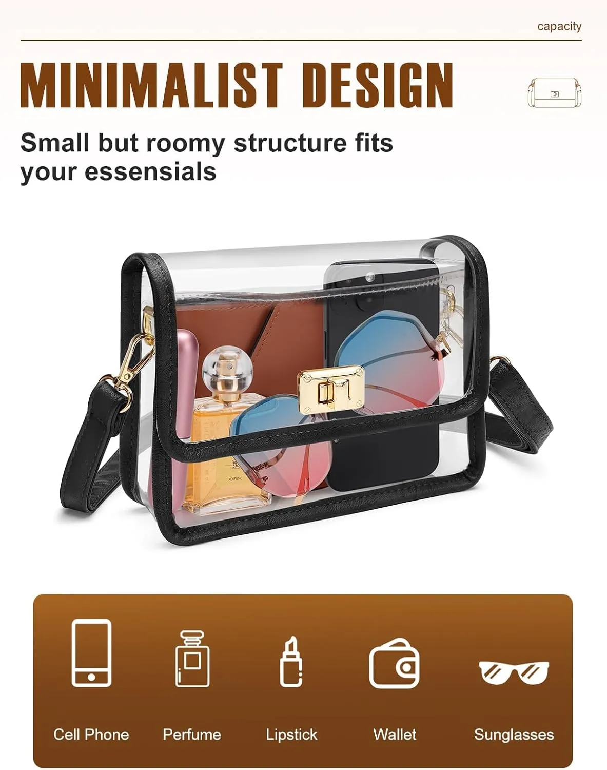 Vangue Clear Sling Bag Stadium Approved, Clear Crossbody Purse for Women with Adjustabel Strap for Sports Concert