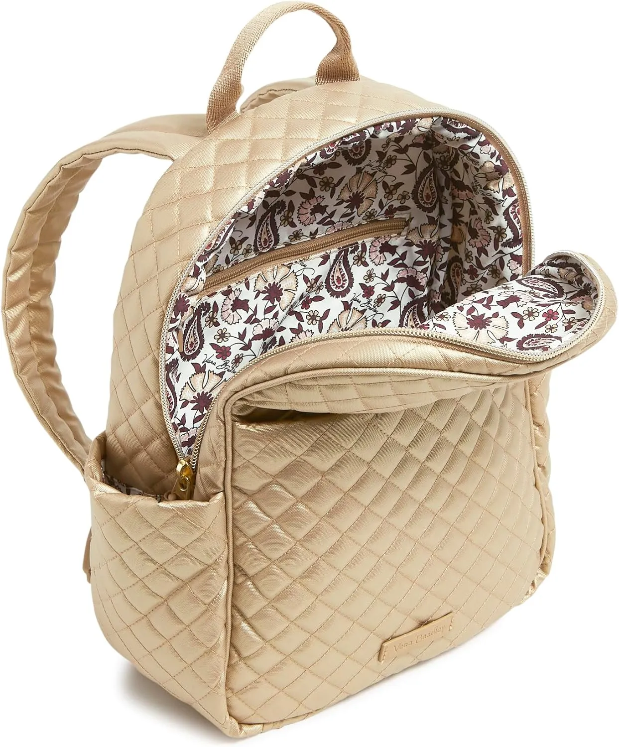 Vera Bradley Women's Cotton Small Backpack, Champagne Gold Pearl, One Size