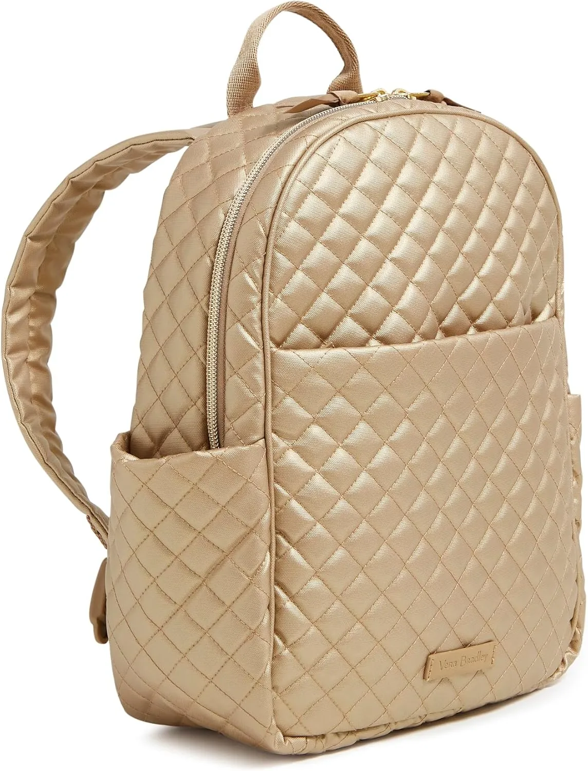 Vera Bradley Women's Cotton Small Backpack, Champagne Gold Pearl, One Size