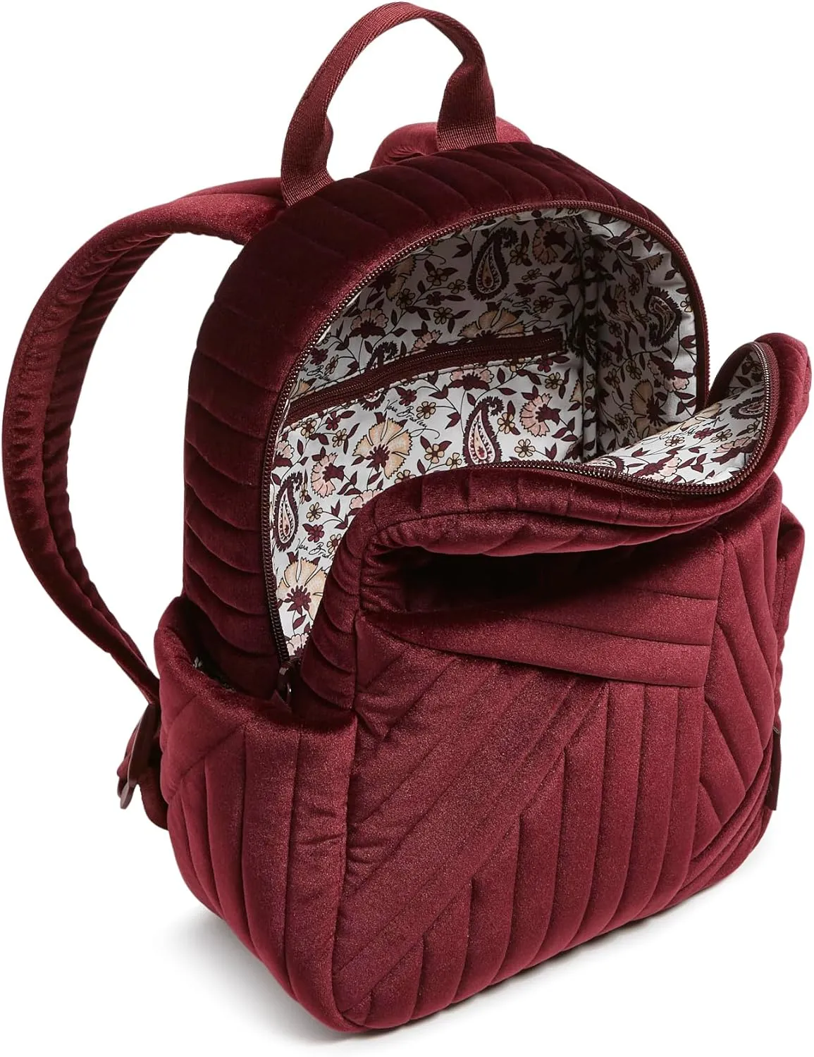 Vera Bradley Women's Velvet Small Backpack Bookbag, Raisin, One Size