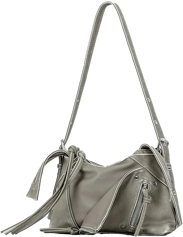 Vintage Shoulder Bags for Women Soft PU Leather Tote Bag Small Handbag Y2k Purse Top Handle Satchel with Zipper