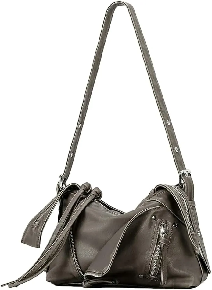 Vintage Shoulder Bags for Women Soft PU Leather Tote Bag Small Handbag Y2k Purse Top Handle Satchel with Zipper