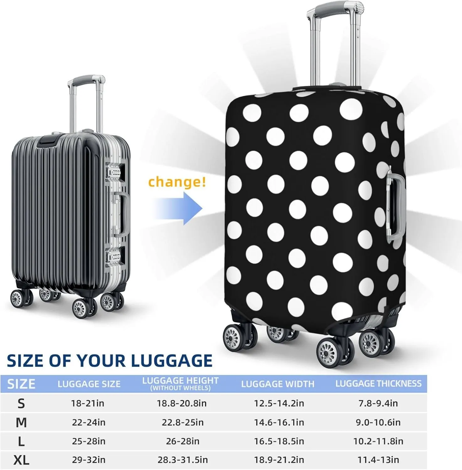 VOSERY Travel Luggage Cover - Black and White Polka Dot Washable Suitcase Covers Protector Fits 18-32 Inch Luggage