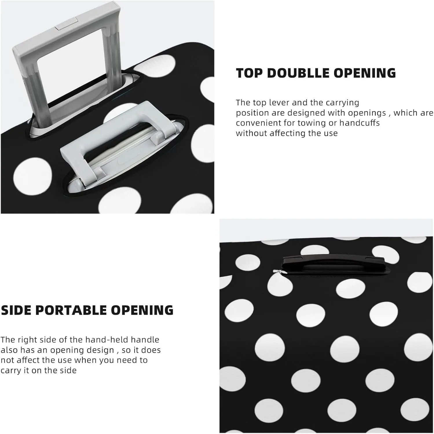 VOSERY Travel Luggage Cover - Black and White Polka Dot Washable Suitcase Covers Protector Fits 18-32 Inch Luggage