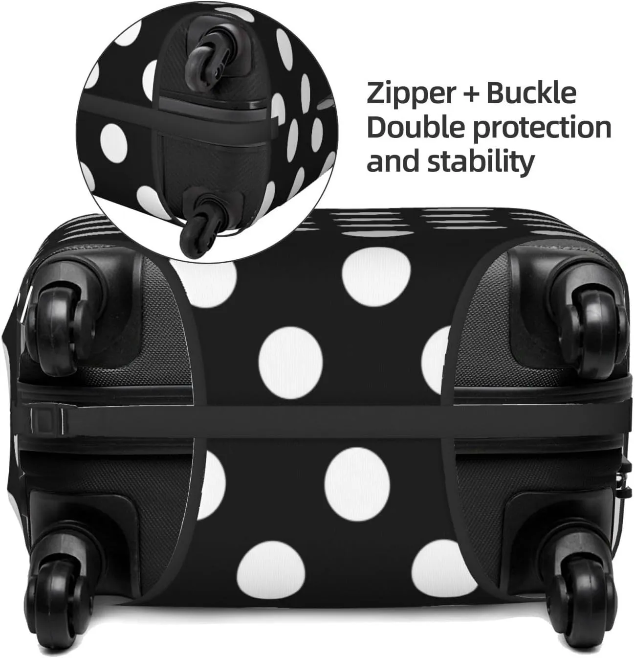 VOSERY Travel Luggage Cover - Black and White Polka Dot Washable Suitcase Covers Protector Fits 18-32 Inch Luggage