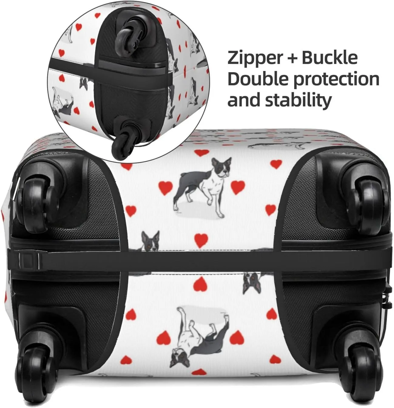 VOSERY Travel Luggage Cover - Boston Terrier dog hearts cute Washable Suitcase Covers Protector Fits 18-32 Inches Luggage
