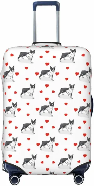 VOSERY Travel Luggage Cover - Boston Terrier dog hearts cute Washable Suitcase Covers Protector Fits 18-32 Inches Luggage