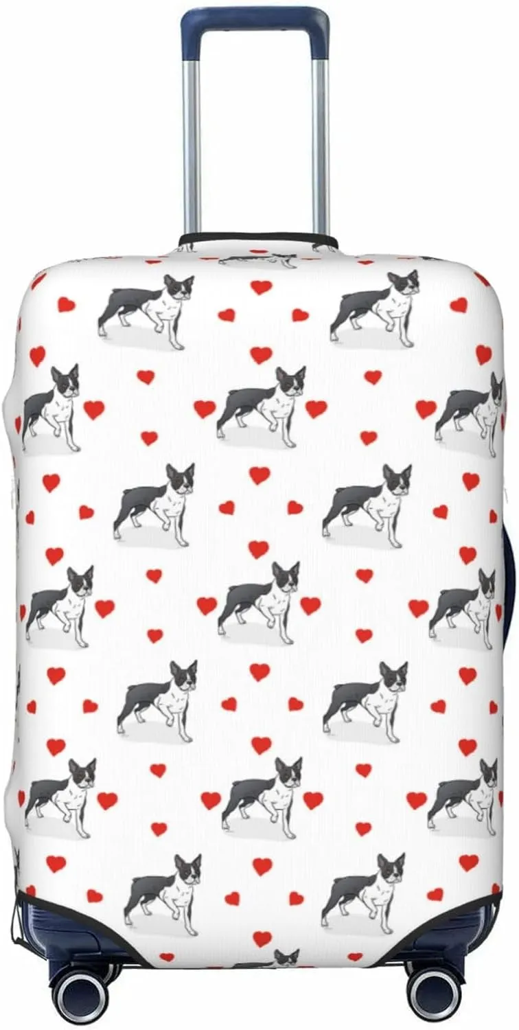 VOSERY Travel Luggage Cover - Boston Terrier dog hearts cute Washable Suitcase Covers Protector Fits 18-32 Inches Luggage