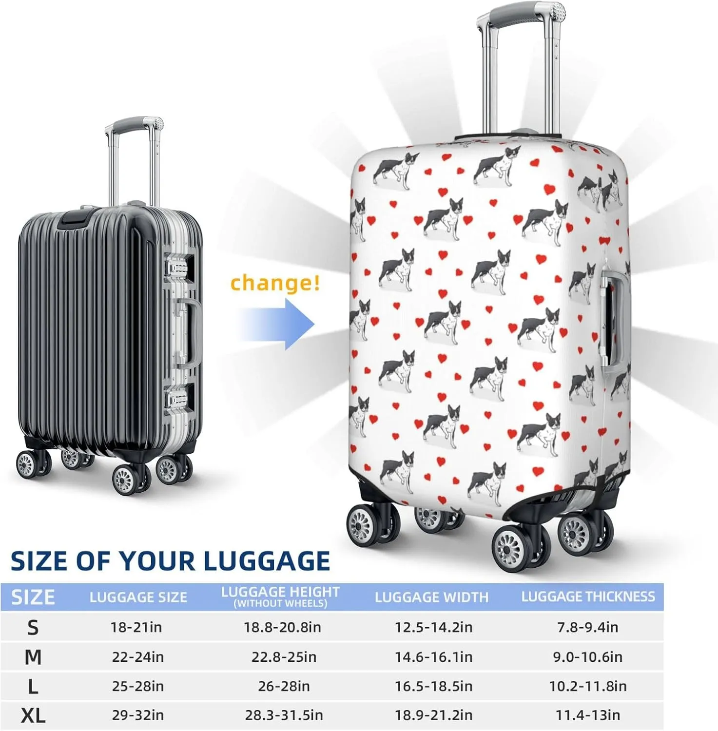 VOSERY Travel Luggage Cover - Boston Terrier dog hearts cute Washable Suitcase Covers Protector Fits 18-32 Inches Luggage