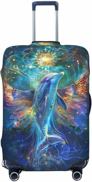 VOSERY Travel Luggage Cover - Colorful Winged Dolphin Washable Suitcase Covers Protector Fits 18-32 Inch Luggage