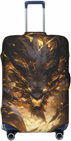 VOSERY Travel Luggage Cover - Cool Black Gold Dragon Washable Suitcase Covers Protector Fits 18-32 Inch Luggage