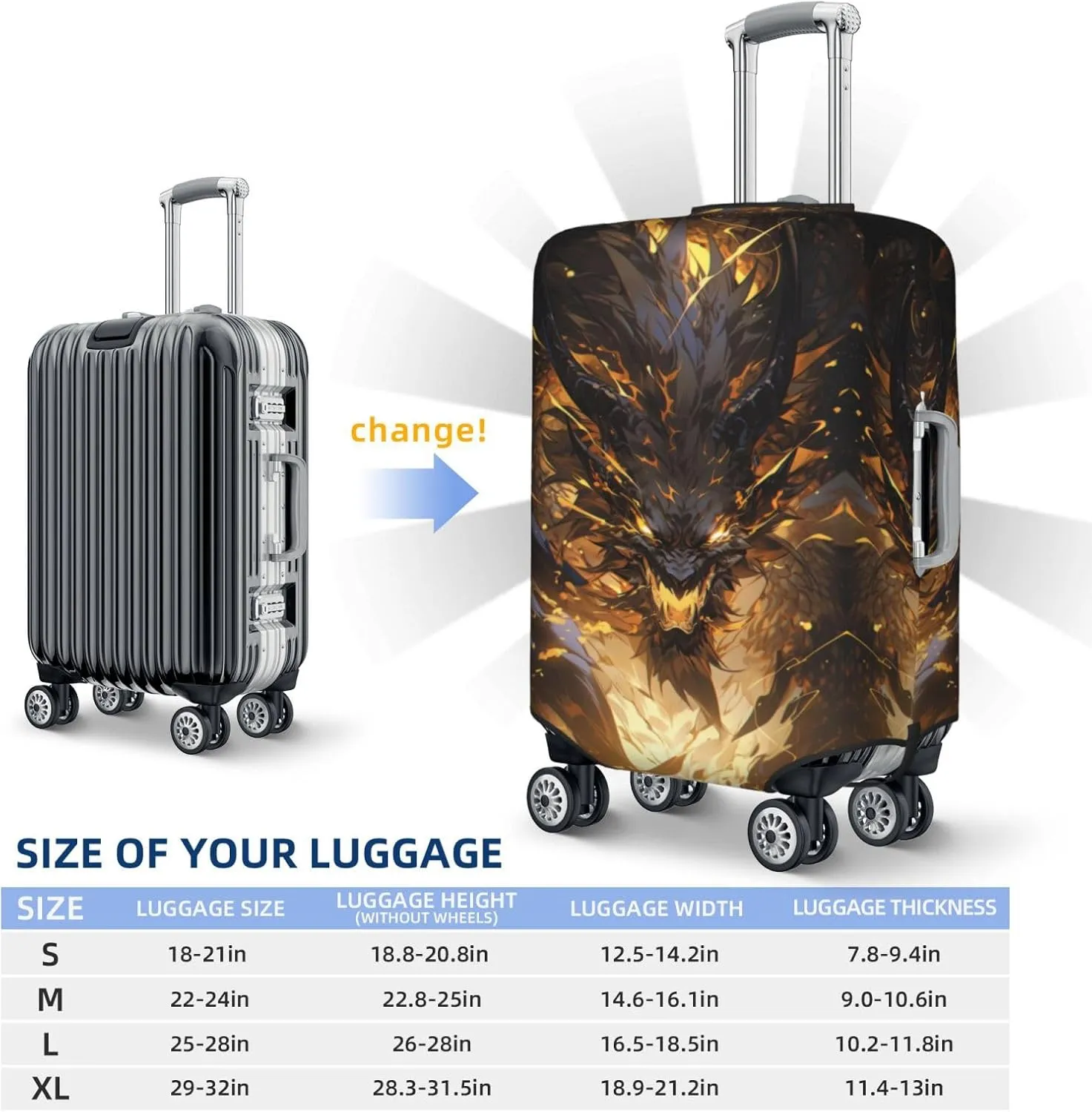 VOSERY Travel Luggage Cover - Cool Black Gold Dragon Washable Suitcase Covers Protector Fits 18-32 Inch Luggage