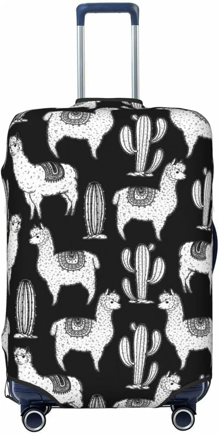 VOSERY Travel Luggage Cover - Cute llamas cactus Alpaca black white Washable Suitcase Covers Protector Fits 18-32 Inch Luggage