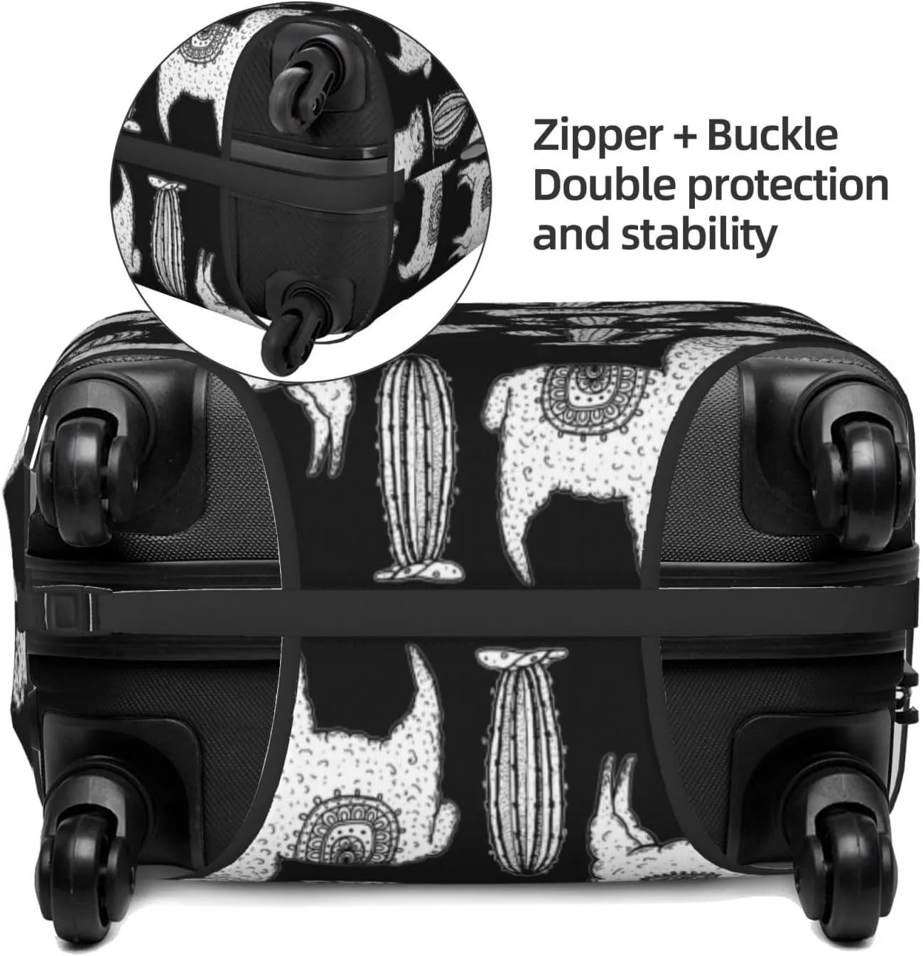 VOSERY Travel Luggage Cover - Cute llamas cactus Alpaca black white Washable Suitcase Covers Protector Fits 18-32 Inch Luggage