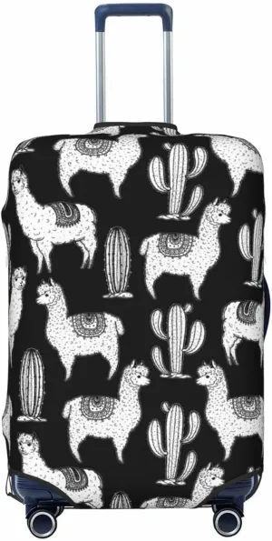 VOSERY Travel Luggage Cover - Cute llamas cactus Alpaca black white Washable Suitcase Covers Protector Fits 18-32 Inch Luggage