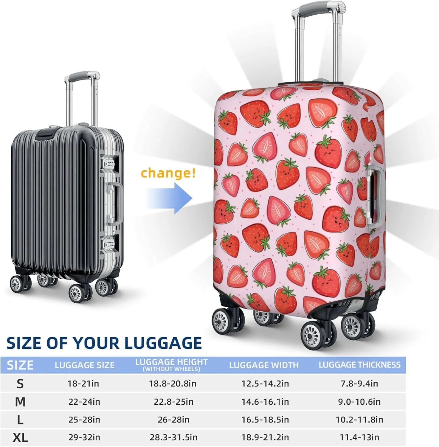 VOSERY Travel Luggage Cover - kawaii strawberry fruits Washable Suitcase Covers Protector Fits 18-32 Inches Luggage