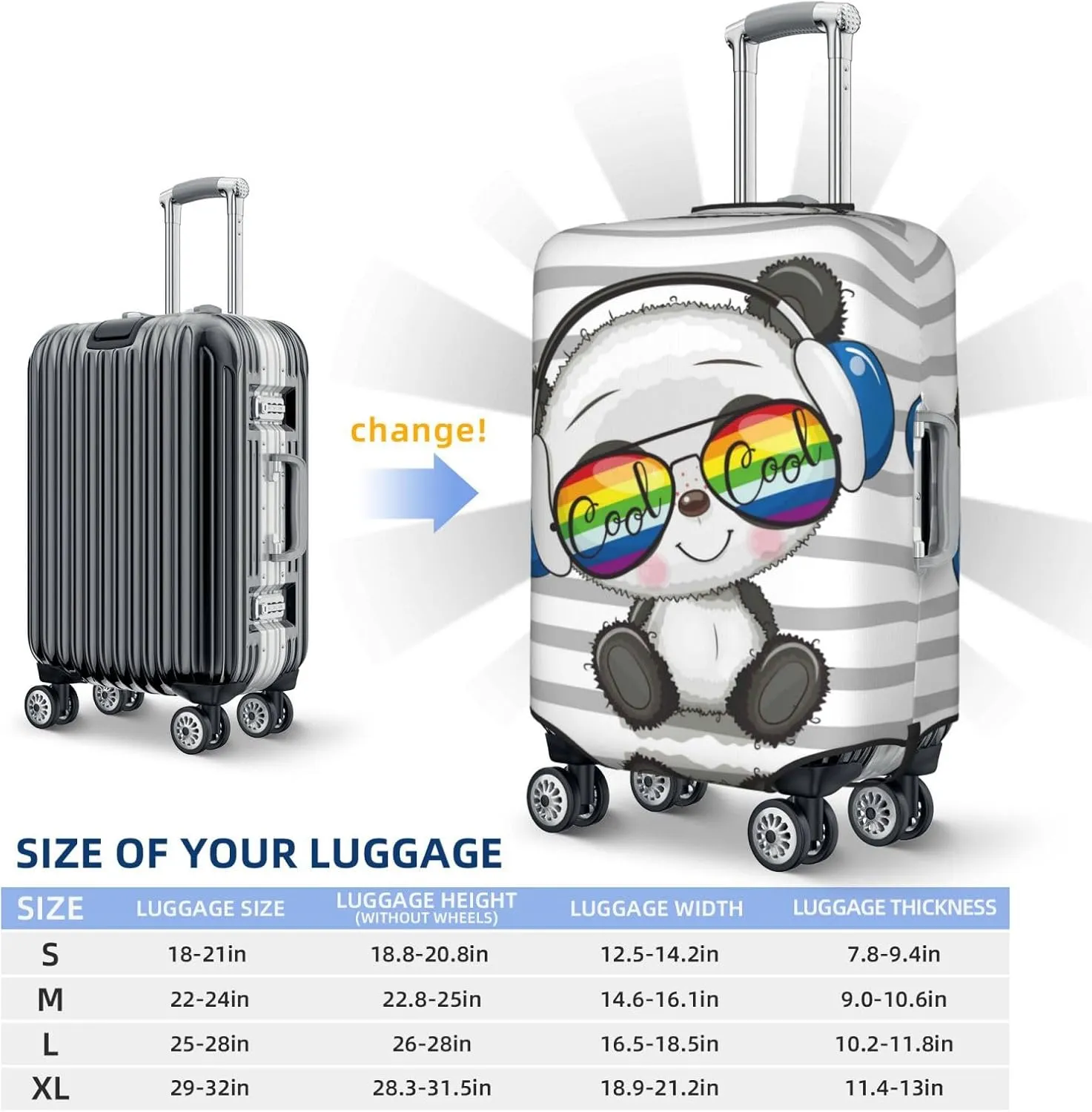 VOSERY Travel Luggage Cover - Panda with Sun glasses Washable Suitcase Covers Protector Fits 18-32 Inch Luggage