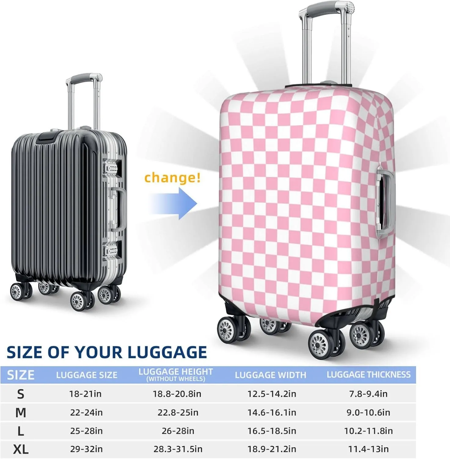 VOSERY Travel Luggage Cover - pink pastel checkered Washable Suitcase Covers Protector Fits 18-32 Inches Luggage