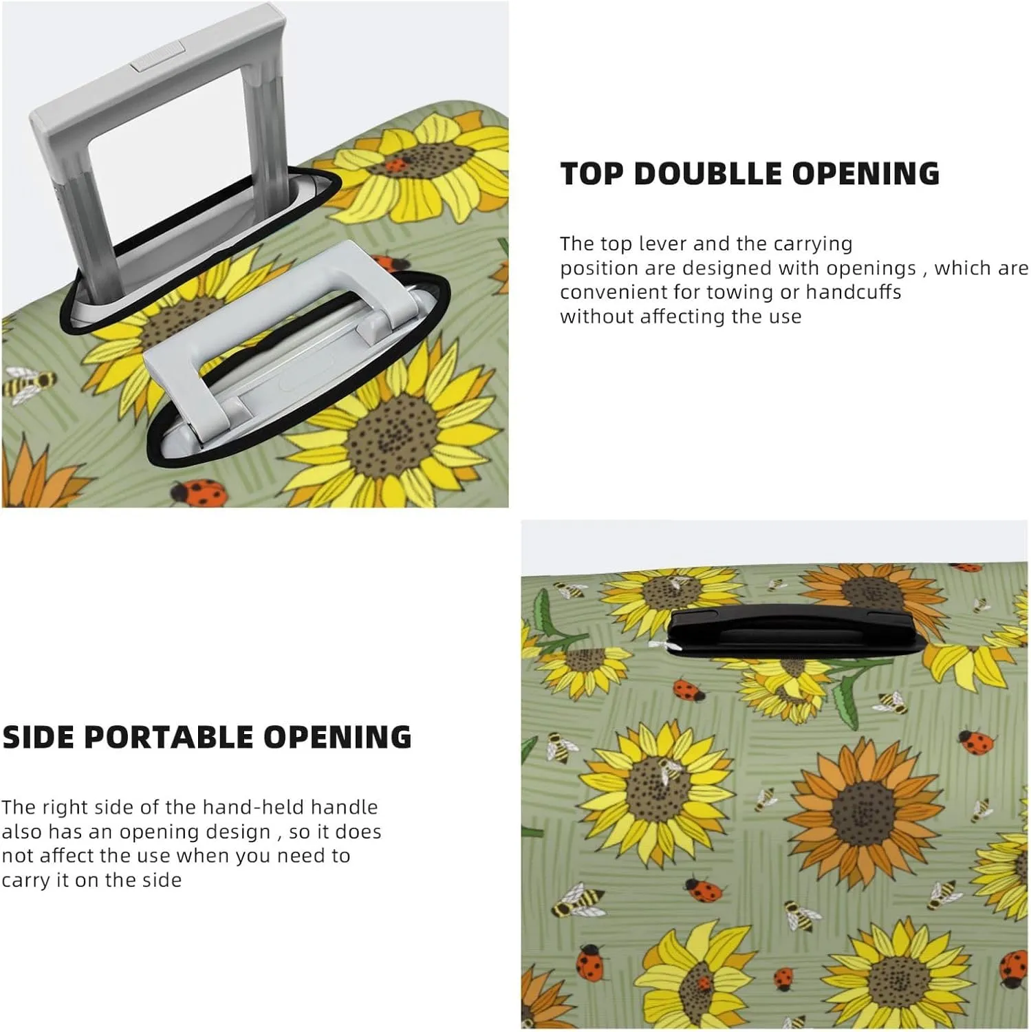 VOSERY Travel Luggage Cover - Sage Green With Sunflowers Washable Suitcase Covers Protector Fits 18-32 Inch Luggage