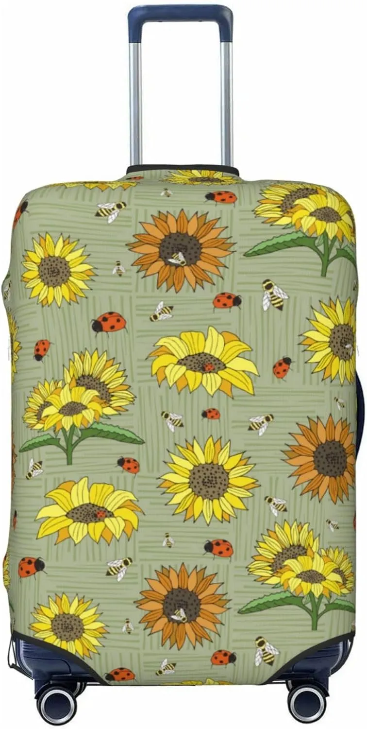 VOSERY Travel Luggage Cover - Sage Green With Sunflowers Washable Suitcase Covers Protector Fits 18-32 Inch Luggage