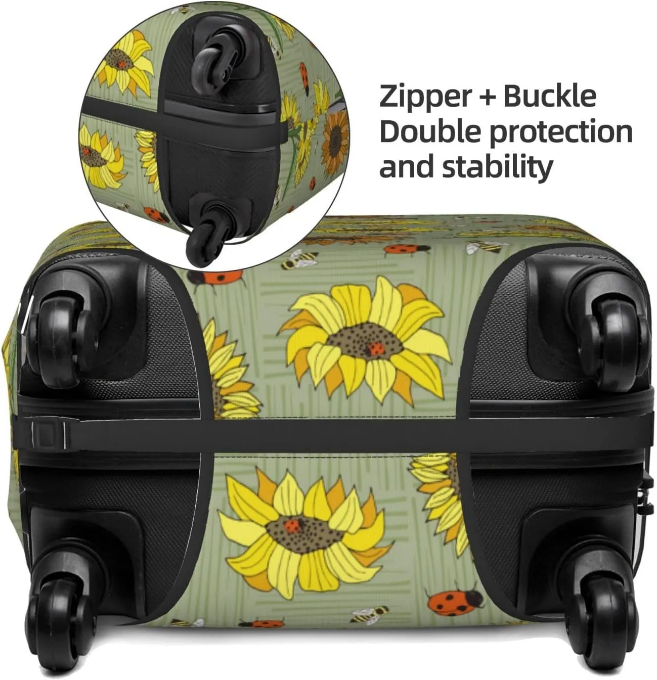 VOSERY Travel Luggage Cover - Sage Green With Sunflowers Washable Suitcase Covers Protector Fits 18-32 Inch Luggage