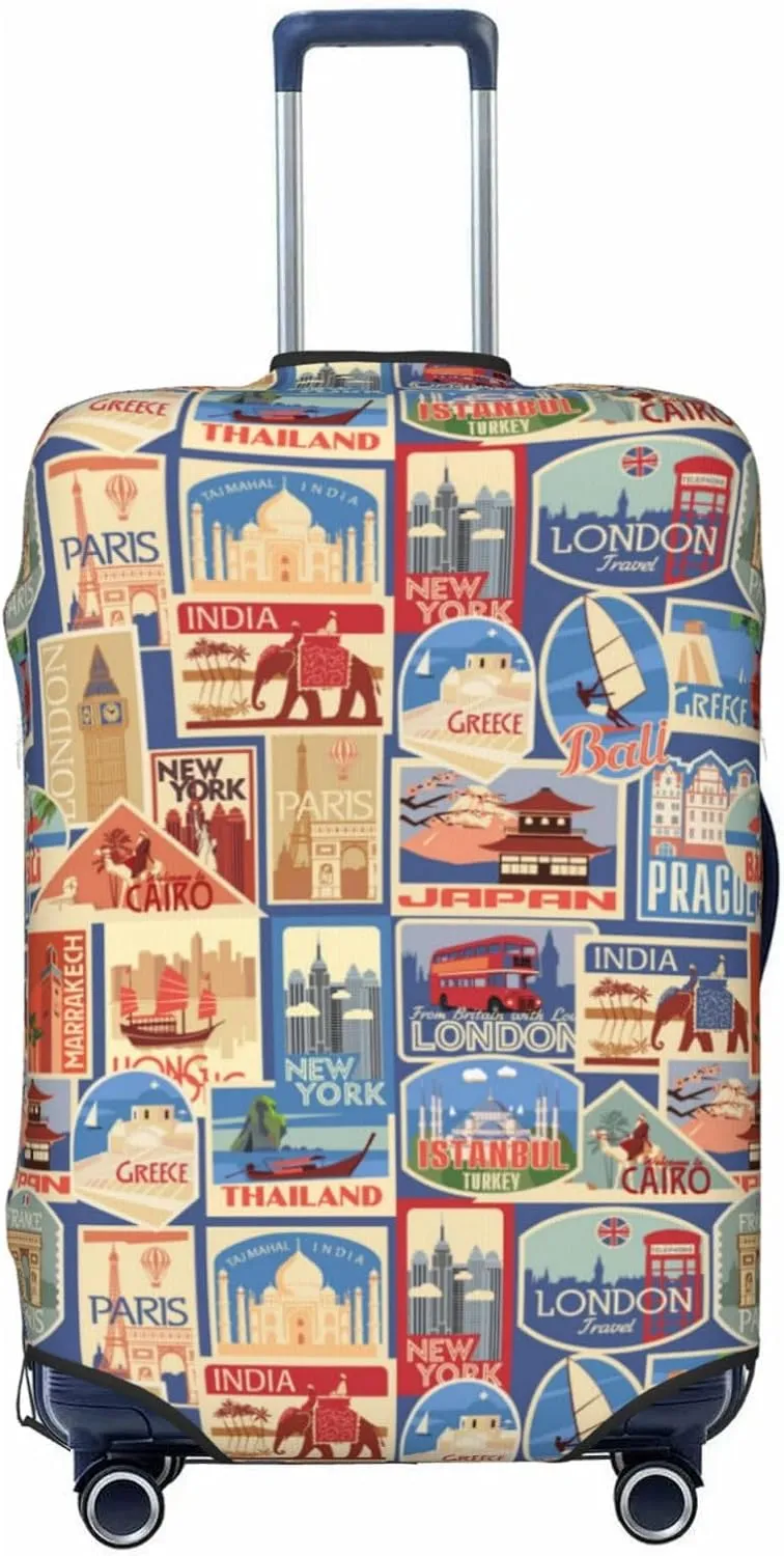 VOSERY Travel Luggage Cover - Set Of Travel Vintage Washable Suitcase Covers Protector Fits 18-32 Inch Luggage